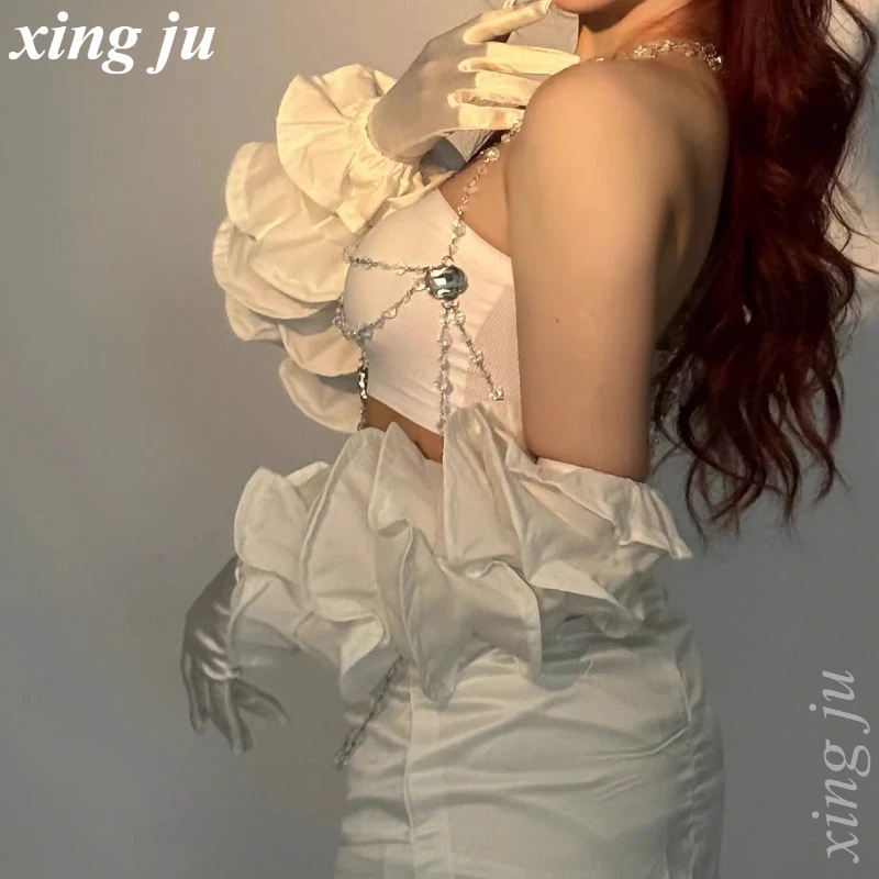 Kpop 한국 가수 재즈 공연 의상 화이트 라인 석 크롭 탑 레이스 업 짧은 치마 여성 나이트 클럽 무대 댄스 의상