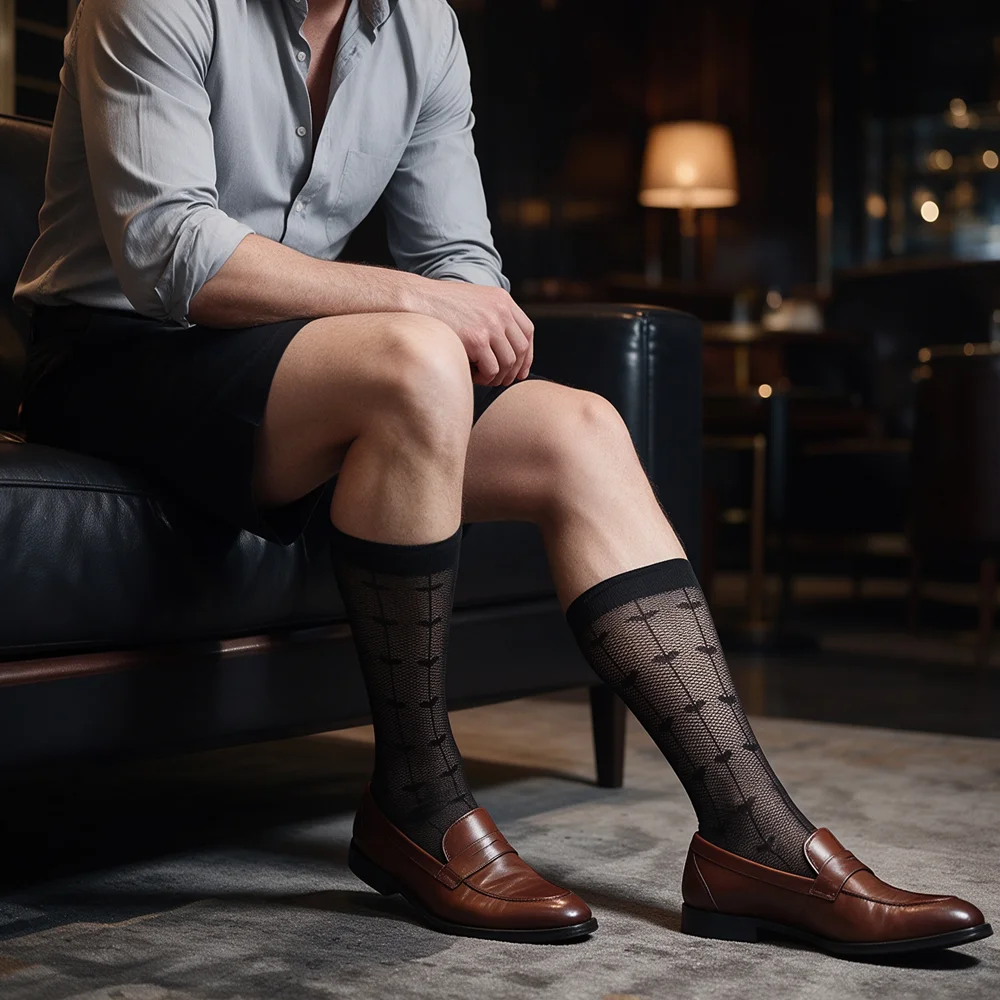 Dress Sock Men - Erkekler için Seksi Siyah, Şeffaf, İnce,