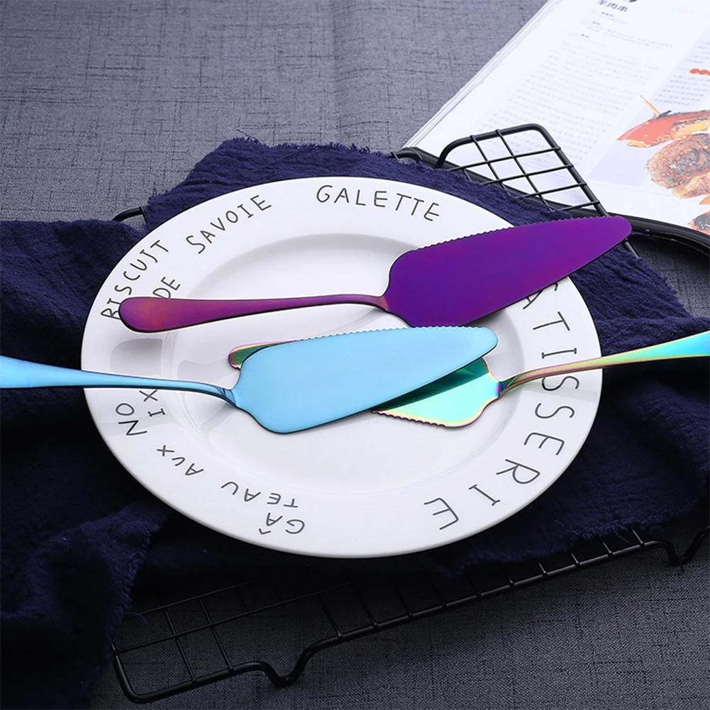 1Pcs Colorful Stainless Steel Serrated Edge Cake Server Blade Cutter Pie Pizza Shovel Cake Spatula Baking Tool