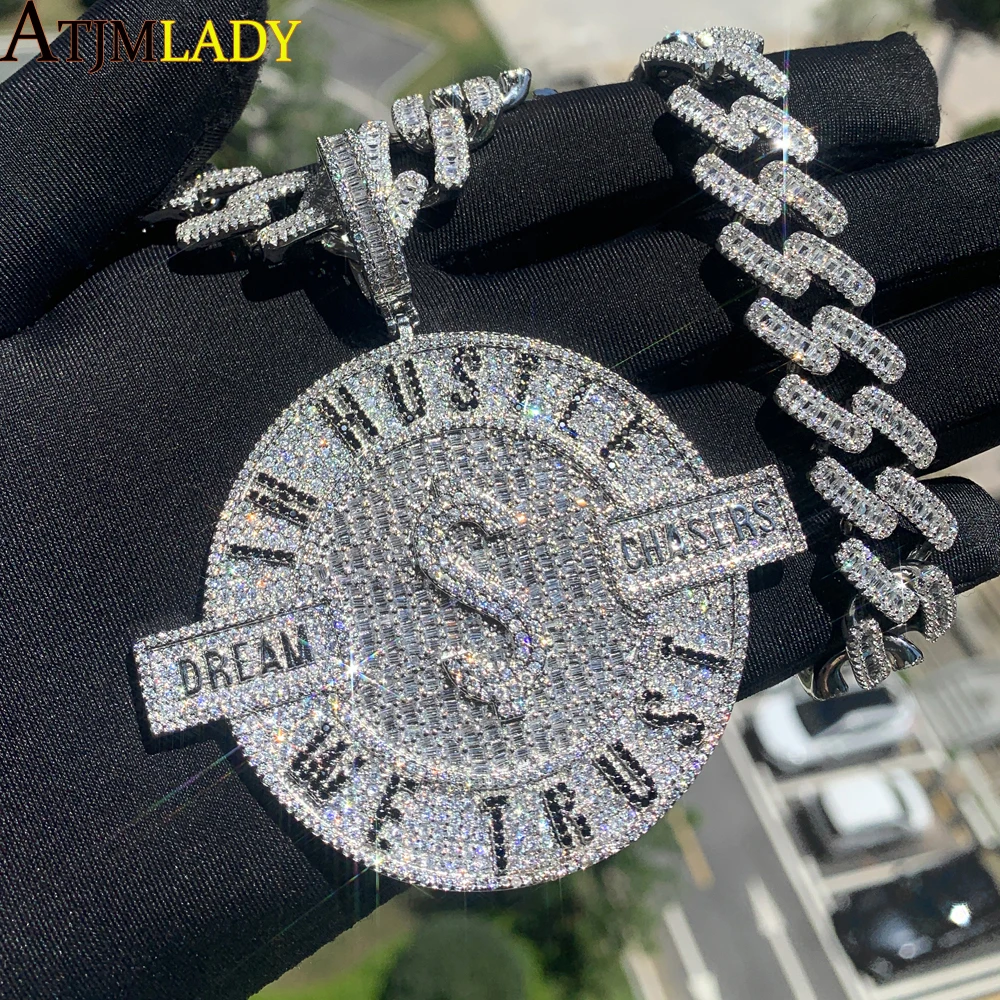 Iced Out Bling 5A CZ Paved We Trust In Hustle Money Dollar Dream Chasers Pendant Jewelry Hip Hop Men Boy Fashoion Cool Jewelry