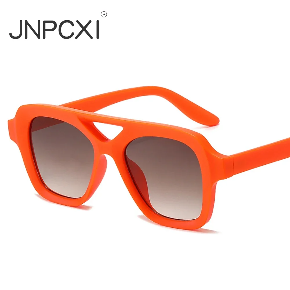 JNPCXI Double Bridges Square Sunglasses Women Fashion Gradient Shades UV400 Men Orange Sun Glasses