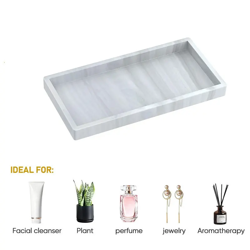 Bathroom Counter Tray, Thickened Silicone Bathroom Vanity Tray, Shatterproof Durable Rectangle Bathroom Tray Soap Dispenser Tray