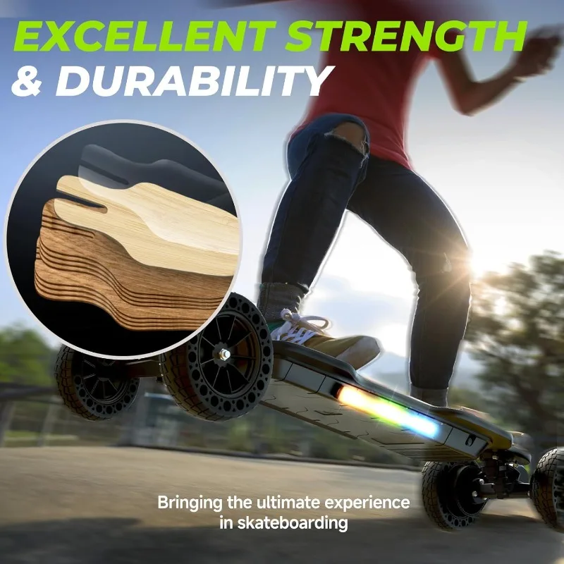 Skateboard elettrico fuoristrada con telecomando, motore brushless 3000W/1200W, velocità massima 32/30 Mph e portata 28/12 miglia, elettrico