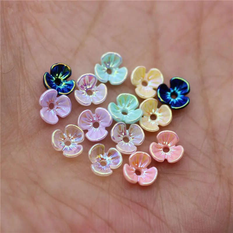 30pcs Nail Jewelry 6mm Small Flower 3-petal Three-dimensional Flower AB Color Jewelry Henna Imitation Shell Flower