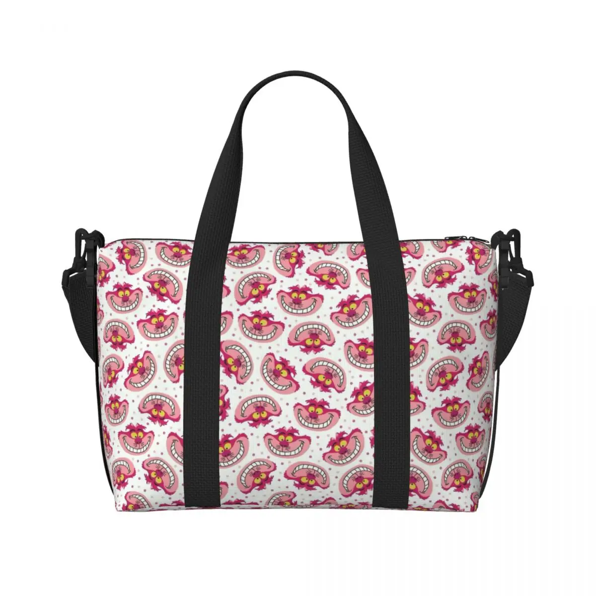 

Custom Cheshire Cat Tote Bag Women Large Capacity Alice In Wonderland Cartoon Pattern Beach Gym Shoulder Travel Bag