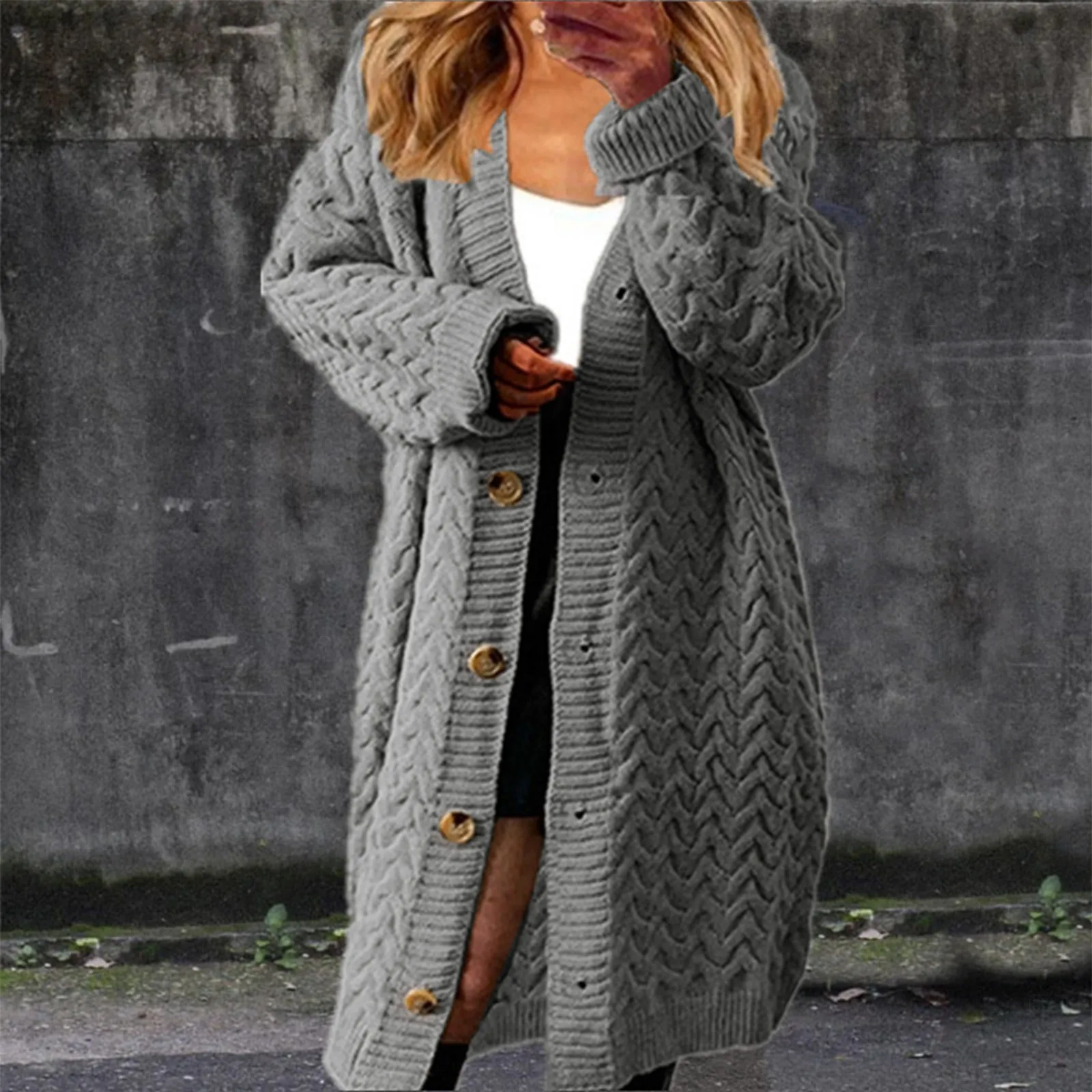 

Long Sweater Coat For Women Solid Coat Long Sleeve Cardigan V Neck Long Knitwear Top European American Style Clothes Jersey Knit