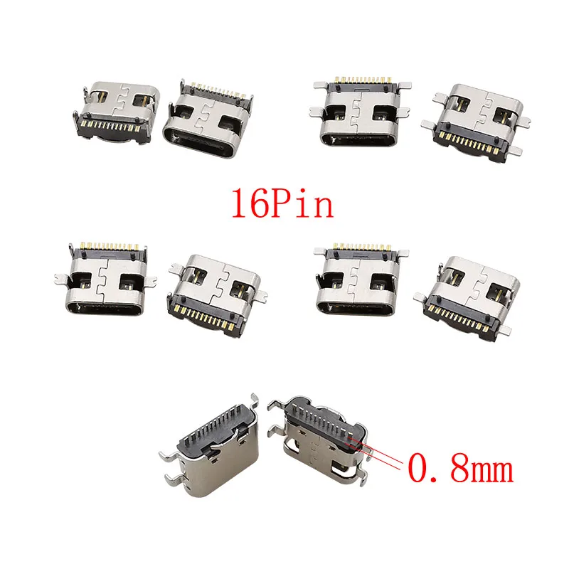 100Pcs USB Type C Female Connector 6P 16 Pin SMD SMT PCB Soldering Charging Port Dock DIY Repair USB Type-C Socket Jack Adapter