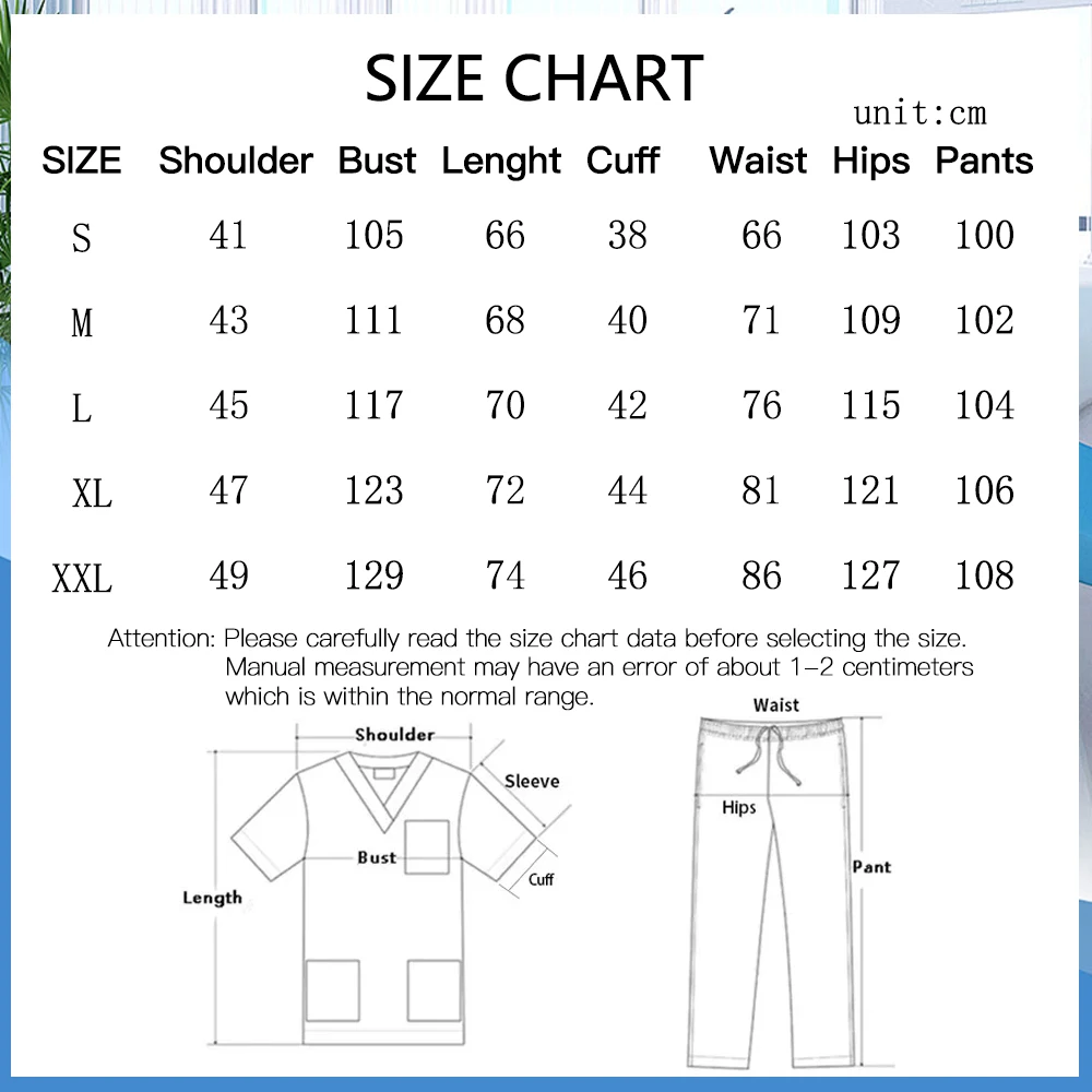Beauty Clothing Women's Nurse Uniform Lab Set Clinical Uniforms Medical Scrubs Suits Operating Room Surgical Top Pants Woman Man