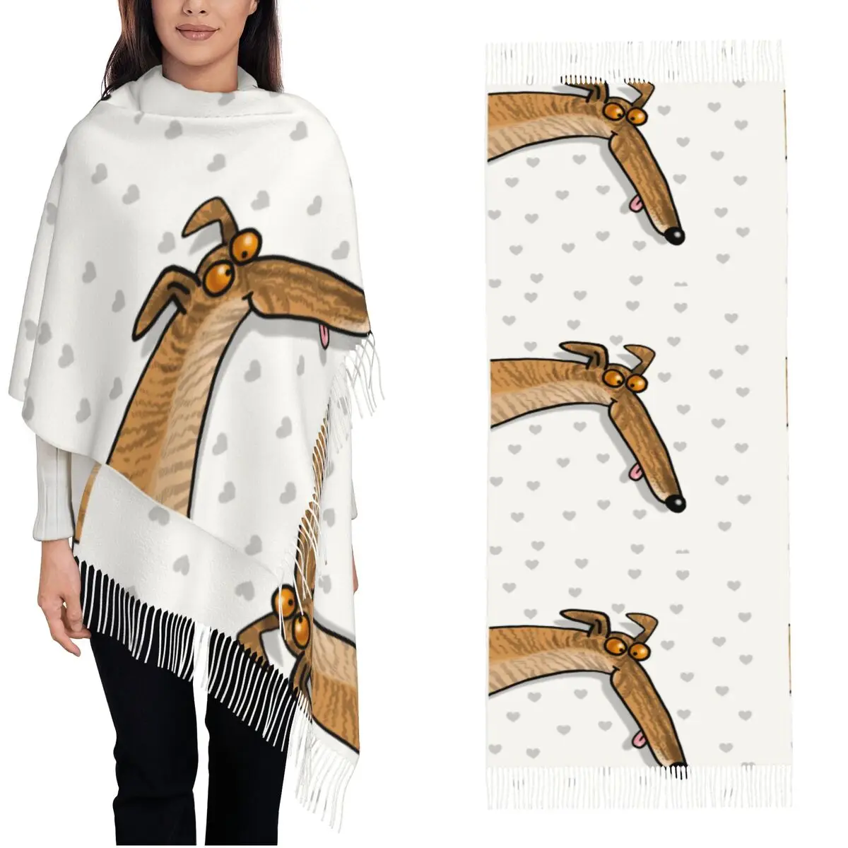 

Женский шарф с кисточками Brindle Derp, большая зимняя теплая шаль и накидка, борзая, уиппет, Лурчер, подарки для собак, кашемировый шарф