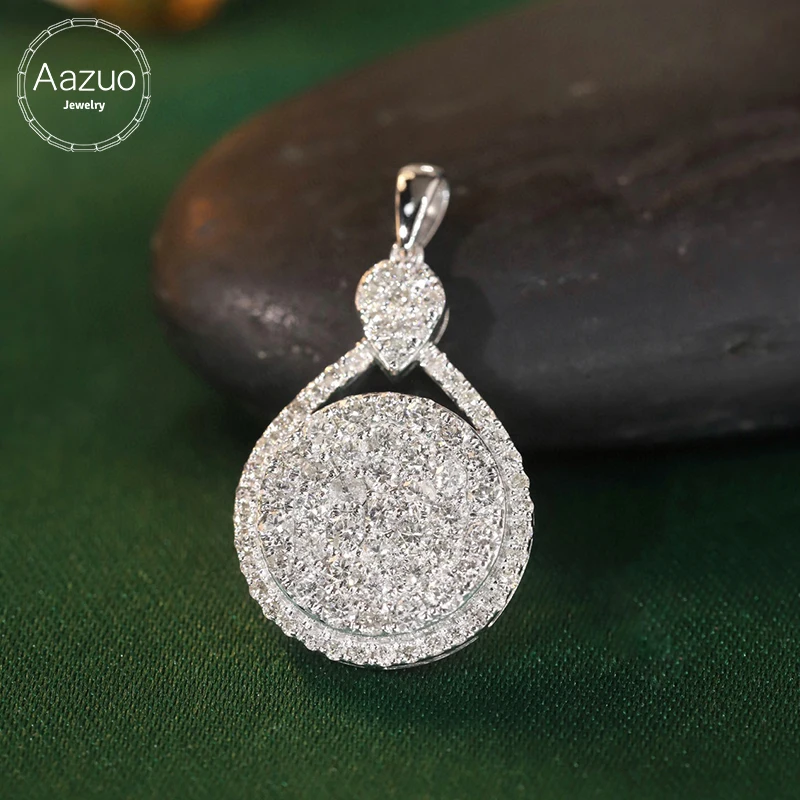 Aazuo 18K White Gold Real Diamonds 1.0ct Luxury Round Pendent & Necklace For Women Engagement  Necklace Fashion Design For Lady