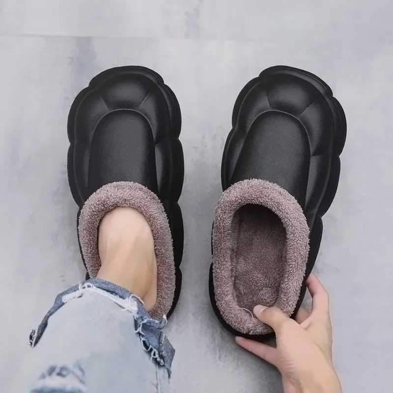 Winter Men Warm Slippers Antiskid Cotton Slippers Outdoor Indoor Comfortable Non-Slip Casual Shoes Men\'s Bedroom Plush Slippers