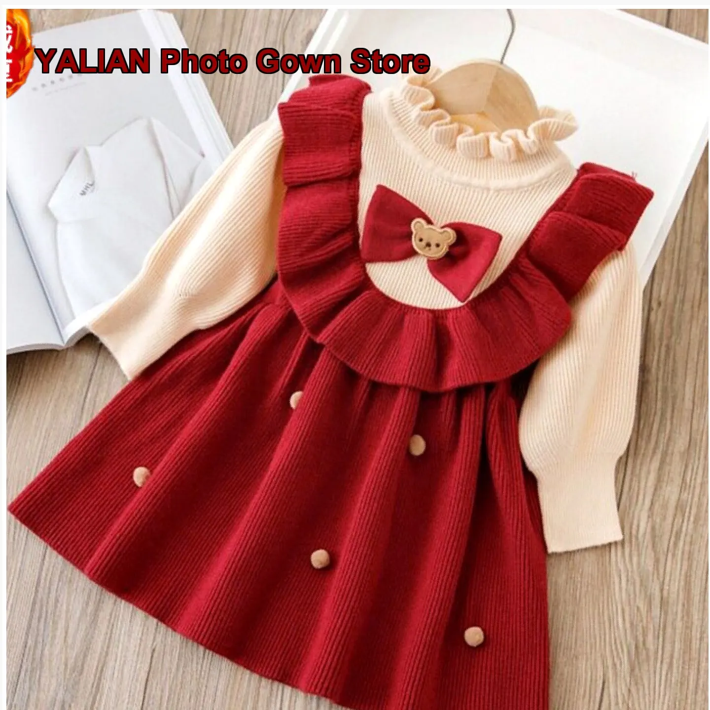 Girls Autumn Winter Dress Kids Knit Dress Fleece Lined Princess Style Base Layer