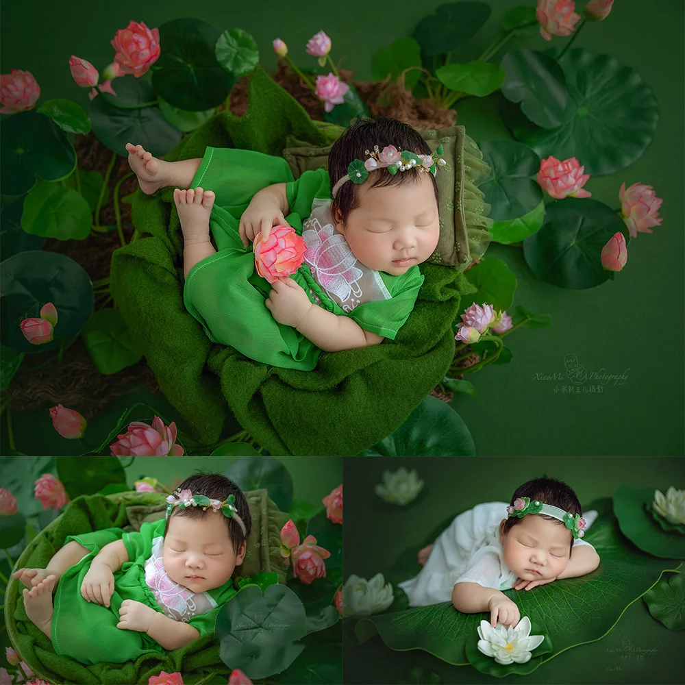 Newborn Photography Outfits Baby Girl Dresses Headdress Flower 2pcs/Set Lace Pillow Background Blanket Studios Photoshoot Props