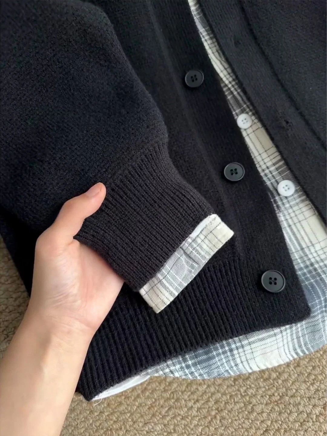 Black Knitted Open Cardigan Men's Casual Style Layering Sweater Lazy Streetwear Jacket Comfortable Loose Fit Autumn Wear