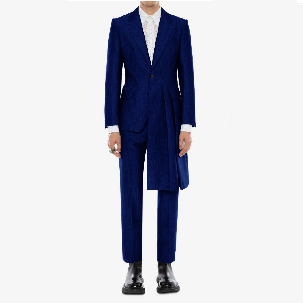 

Elegant Long Men Suit Slim Fit Wedding Male Blazer and Pants Summer Customizable Single Breasted 2-Pieces Set