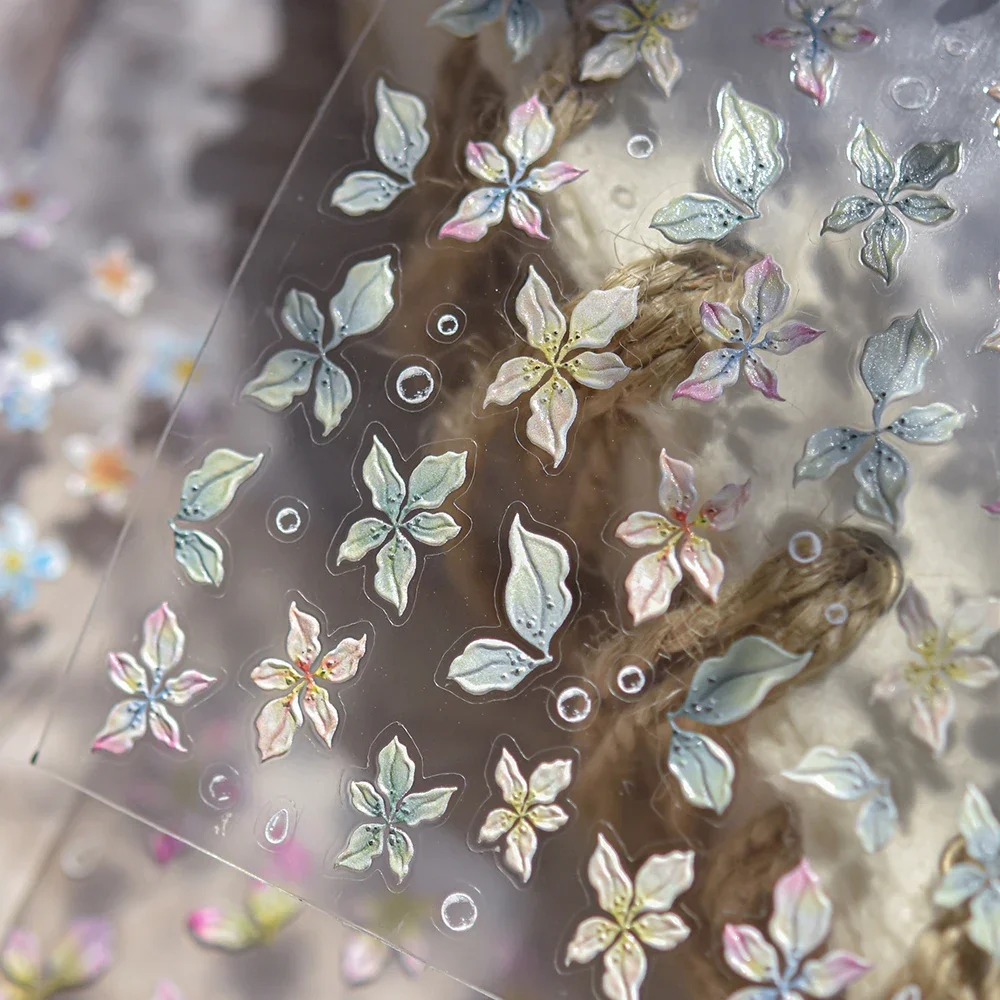 

5D Green Lily Flower Nail Art Stickers New Chinese Classical Floral Large Blooming Flower Petal Self Adhesive Manicure Decal DIY