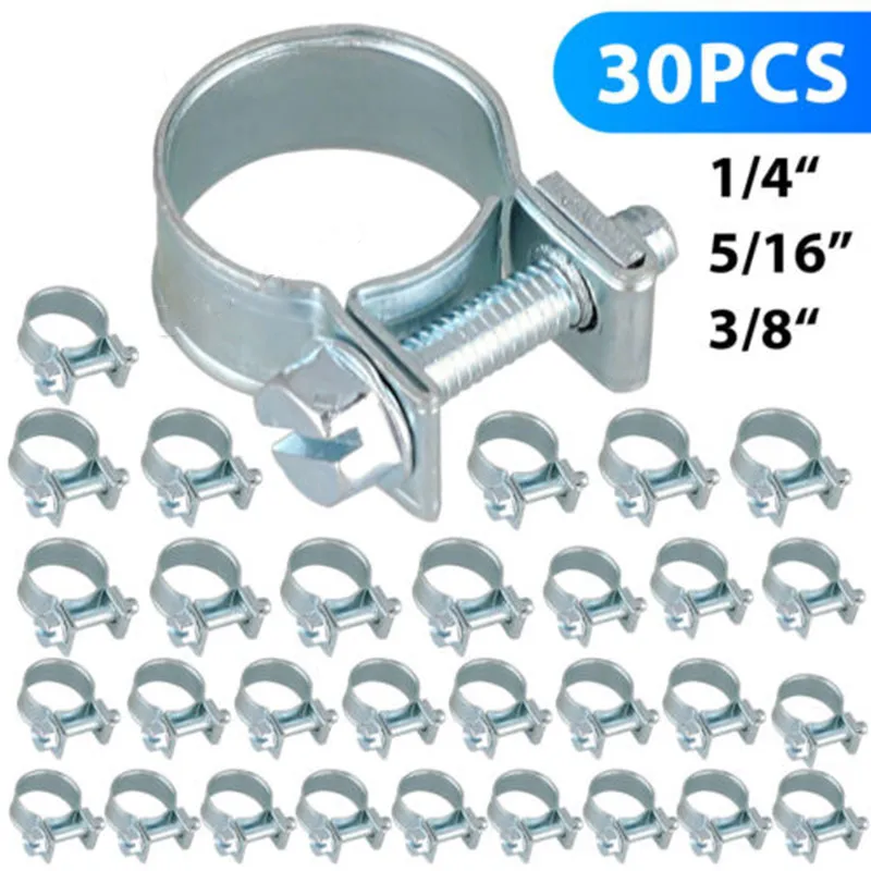 30PCS Car Fuel Hose Clips Hoses Clamps Set Mini Carbon Steel Air Hose Clamp Diesel Petrol Pipe Clips Auto Hose Parts