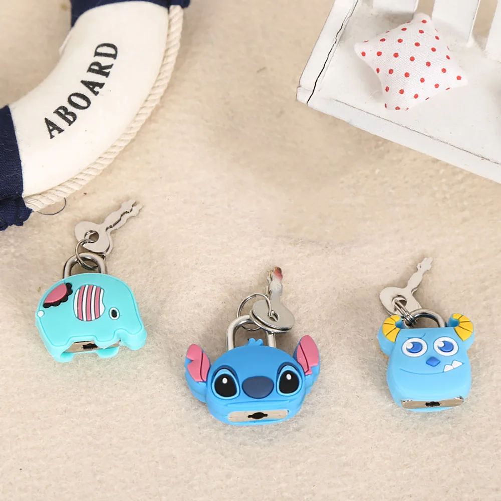 Stitch Kawaii Cartoon Padlock with Keys Portable Travel Suitcase Locks Diary Padlocks Mini Metal Anti-Theft Lock Gifts for Kids