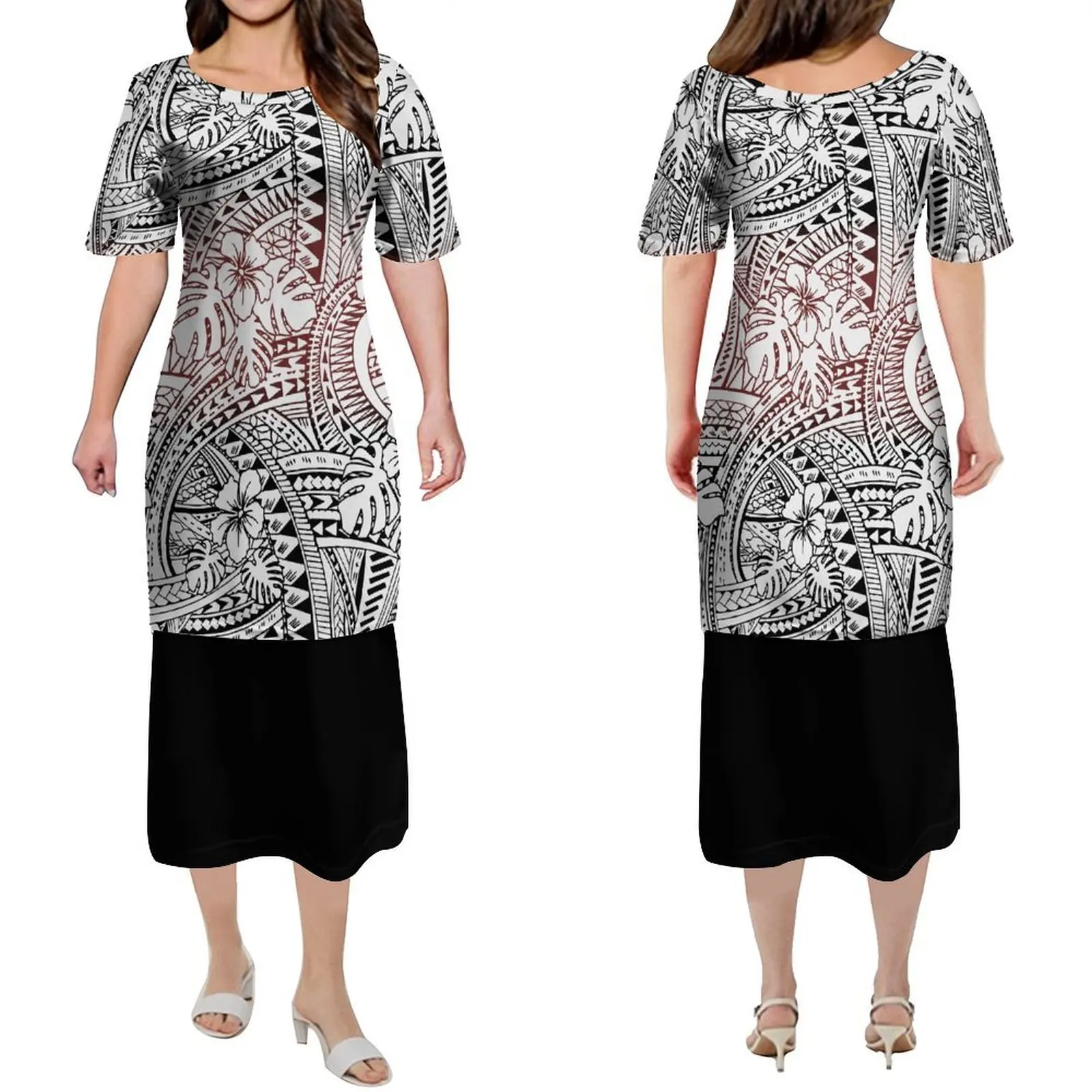

New Summer Women'S Custom Tops And Long Dresses In Samoan Puletasi Style Polynesian Island-Style Party Round-Neck Dresses
