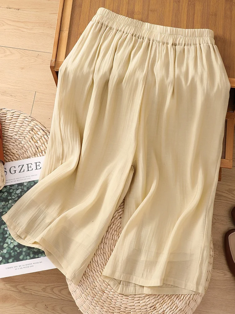 Letnie, cienkie spodnie z szerokimi nogawkami, spódnico-spodnie damskie z jedwabiu, bawełny i lnu, zwiewne, luźne, z elastyczną talią, codzienne spodnie do pracy, wysoki stan.