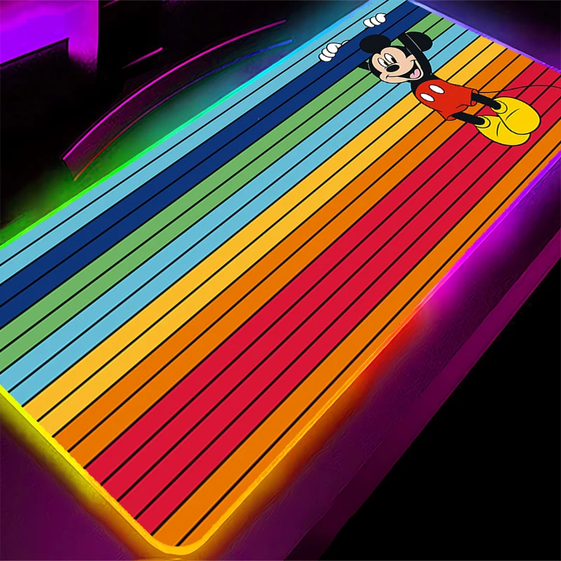 RGB Mouse Pad Mickey and Minnie Gaming Accessories PC Gamer xxl Lock Edge Computer Desk Mat Laptop Varmilo LED Keyboard Mousepad