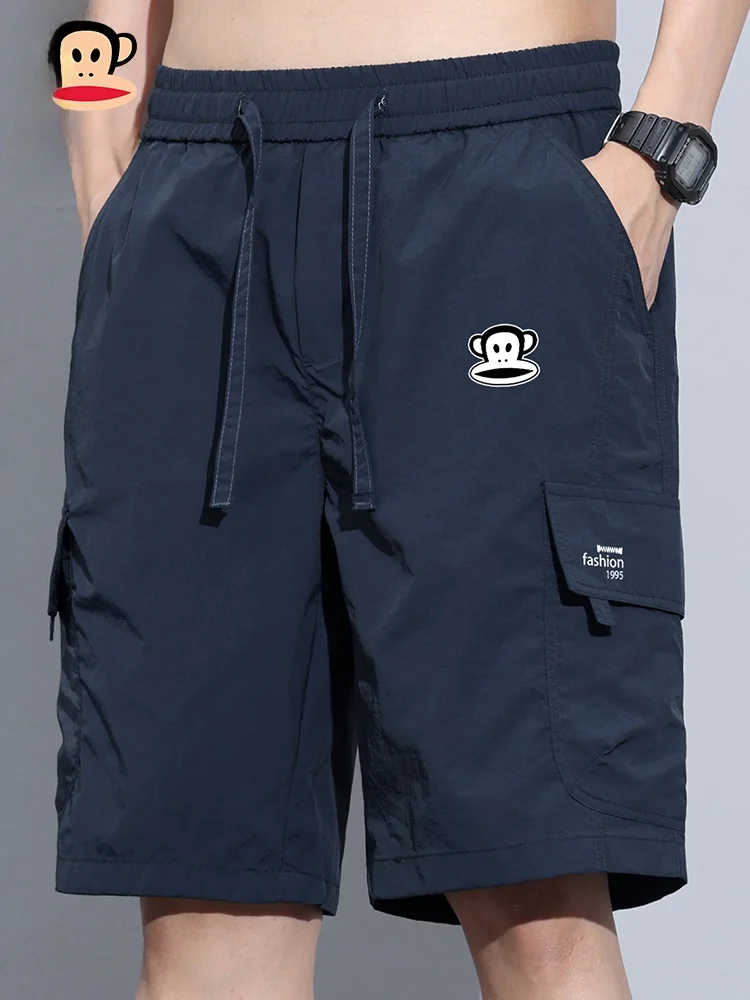 

PaulFrank Ice Silk Workwear orts Men Summer Thin American Retro Casual Straight Leg Five-Quarter Pants Loose Fit Leisure Tr...