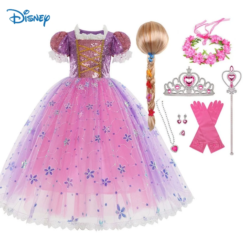 Disney Cartoon Rapunzel Girls Tangled Cosplay Costume Accessories Kids Party Stage Show Princess Clothing Children Gifts