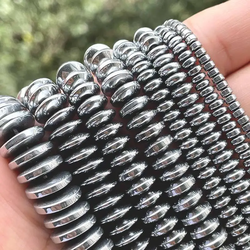 Silver Flat Disc Gasket Saucer Hematite Spacer Beads Stone for DIY Craft Charm Necklace Bracelet Accessories Jewelry Making 15\