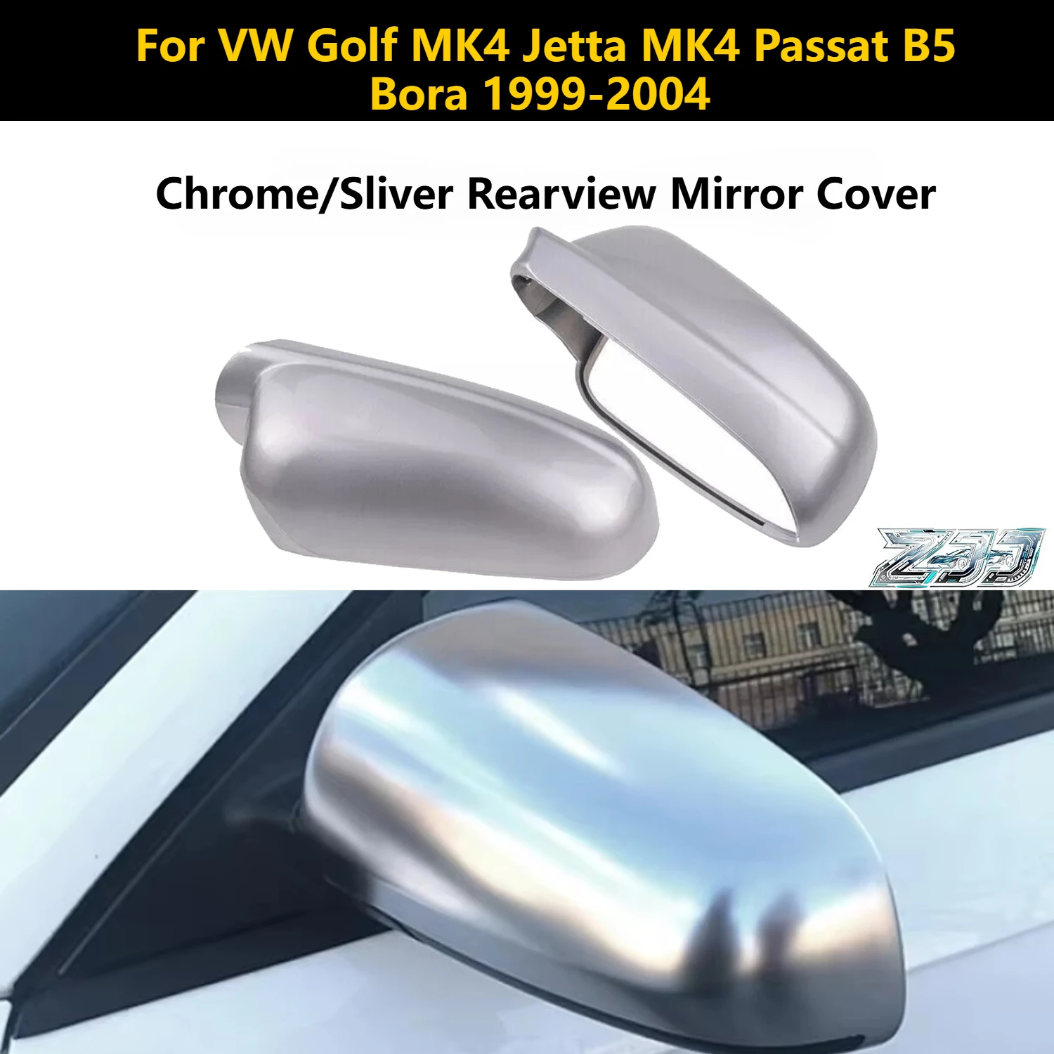 

For VW Golf MK4 Jetta MK4 Passat B5 Bora 1999-2004 Side Wing Mirror Cap Replacement Rhyming Chrome/Sliver Rearview Mirror Cover