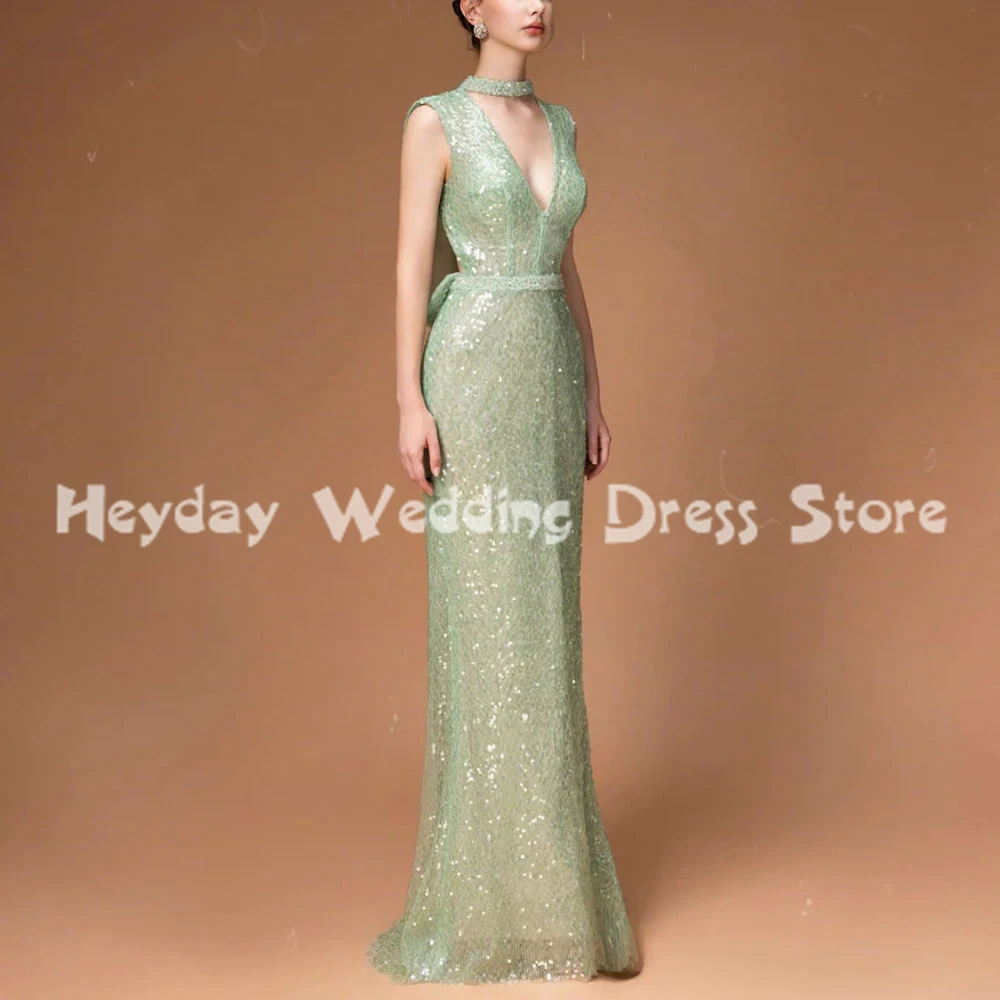 

Heyday Women's V-neck Backless Sequins Mermaid Floor-Length Evening Dresses With Sleeveless Formal Elegant Party Dresses 2025