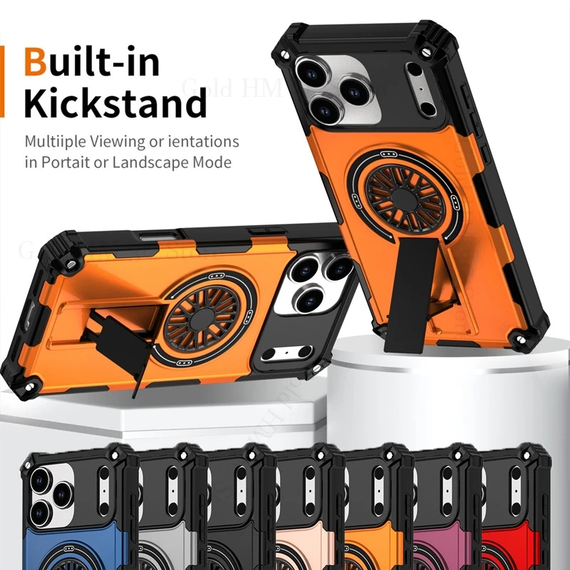 

Military Hybrid Armor Shockproof Kickstand Case For iPhone 16E 17 Pro Max Bracket Magnetic Cover For Apple 16e 15 14 13 Pro Max