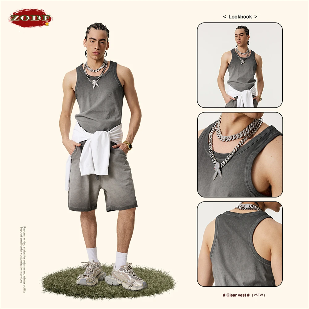 ZODF Retro 2025 Men Summer Washed Tank Tops Unisex Casual 315gsm Sleeveless Tops Sport TEE Vest Streetwears HY0980