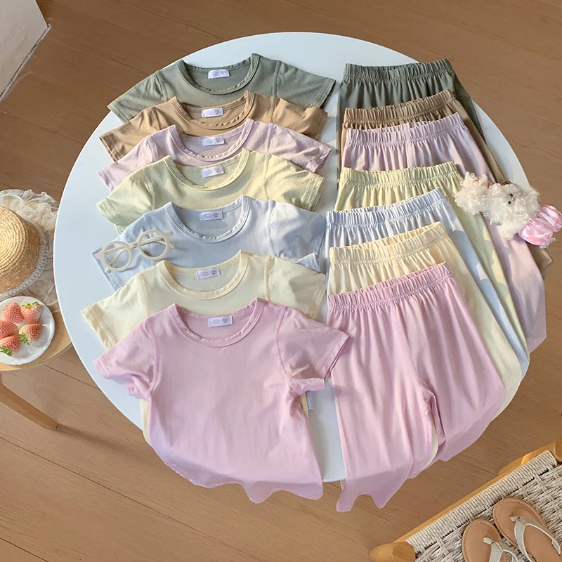 2-10T Modal Infant Pajamas Set Toddler Kid Baby Boy Girl 2pcs Clothes Set Thin Top Pant Suit Two Piece Set Homewear