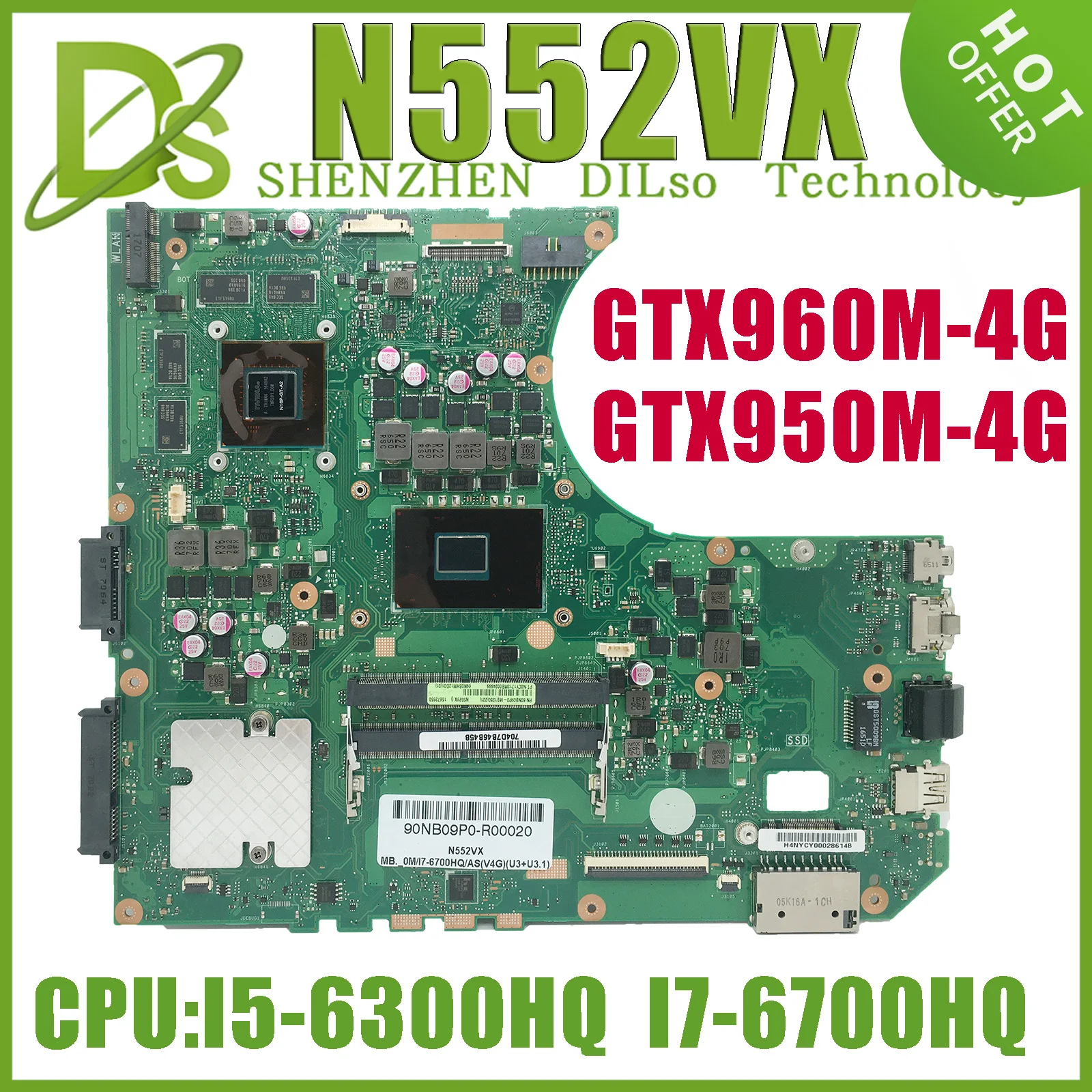 

KEFU N552VX Laptop Motherboard For ASUS N552V N552VW Mainboard I7-6700HQ/I5-6300H GTX950M/GTX960M 4G 100% Test work