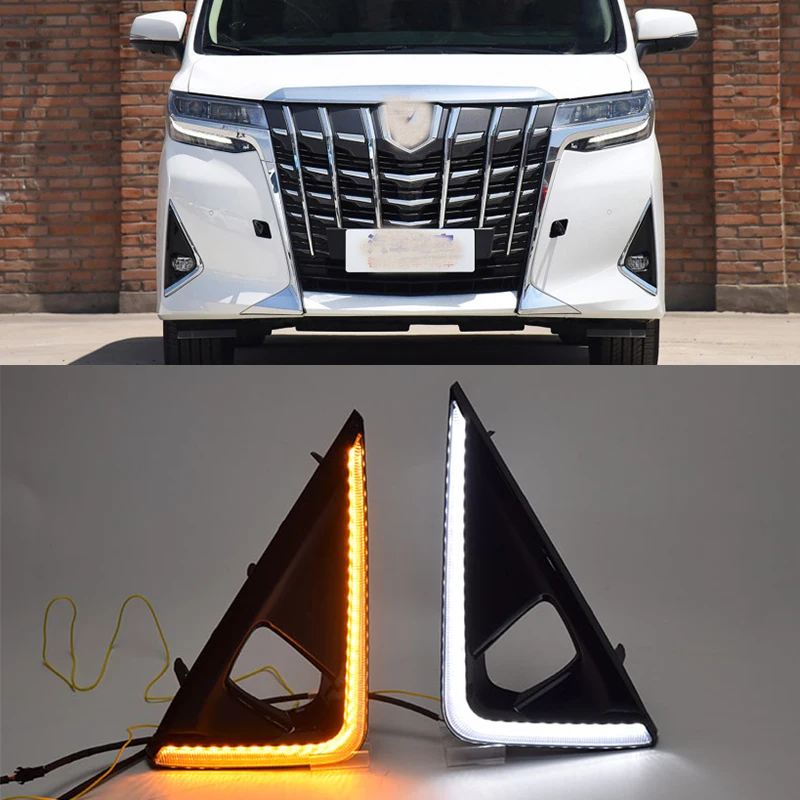 

Автомобильный светодиодный DRL (дневные ходовые огни) + противотуманные фары 12 В для Toyota Alphard 2018-2020 — желтый указатель поворота, реле, высокая яркость