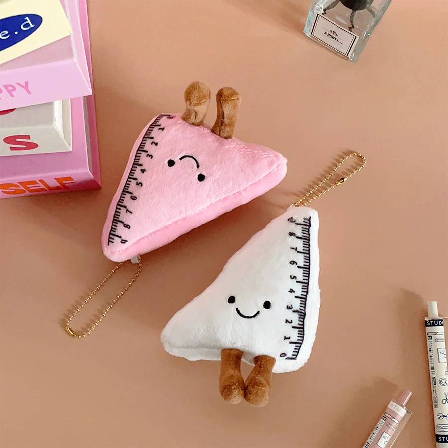 Cartoon Anime Student Stationery Triangle Ruler Plush Pendant Keychain Cute Ruler Plush Doll Bag Decoration Student Opening Gift