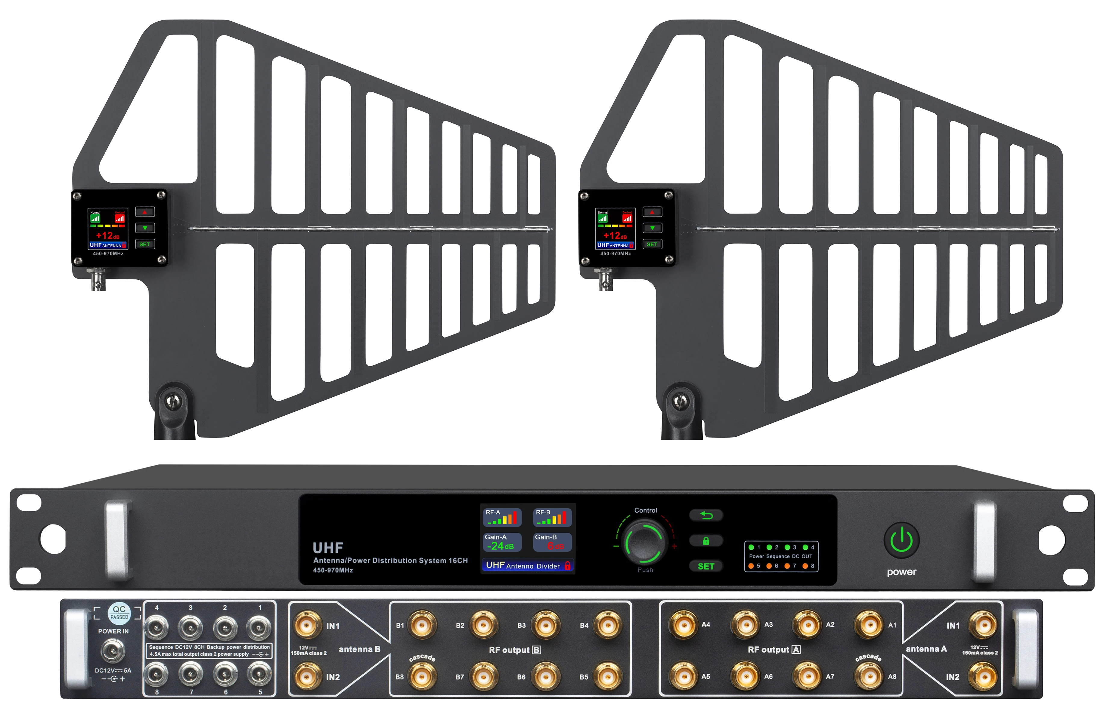 TFT 2180-848 UHF 450-970 MHz Antenna Distribution System 16 Channels RF Signal Booster Directional BNC-BNC For Wireless Mic