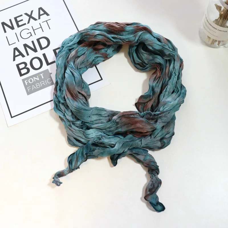 Spring And Autumn Cotton And Linen Scarf Thin Narrow Strip Thin Pleated Silk Fashion Scarf For Women