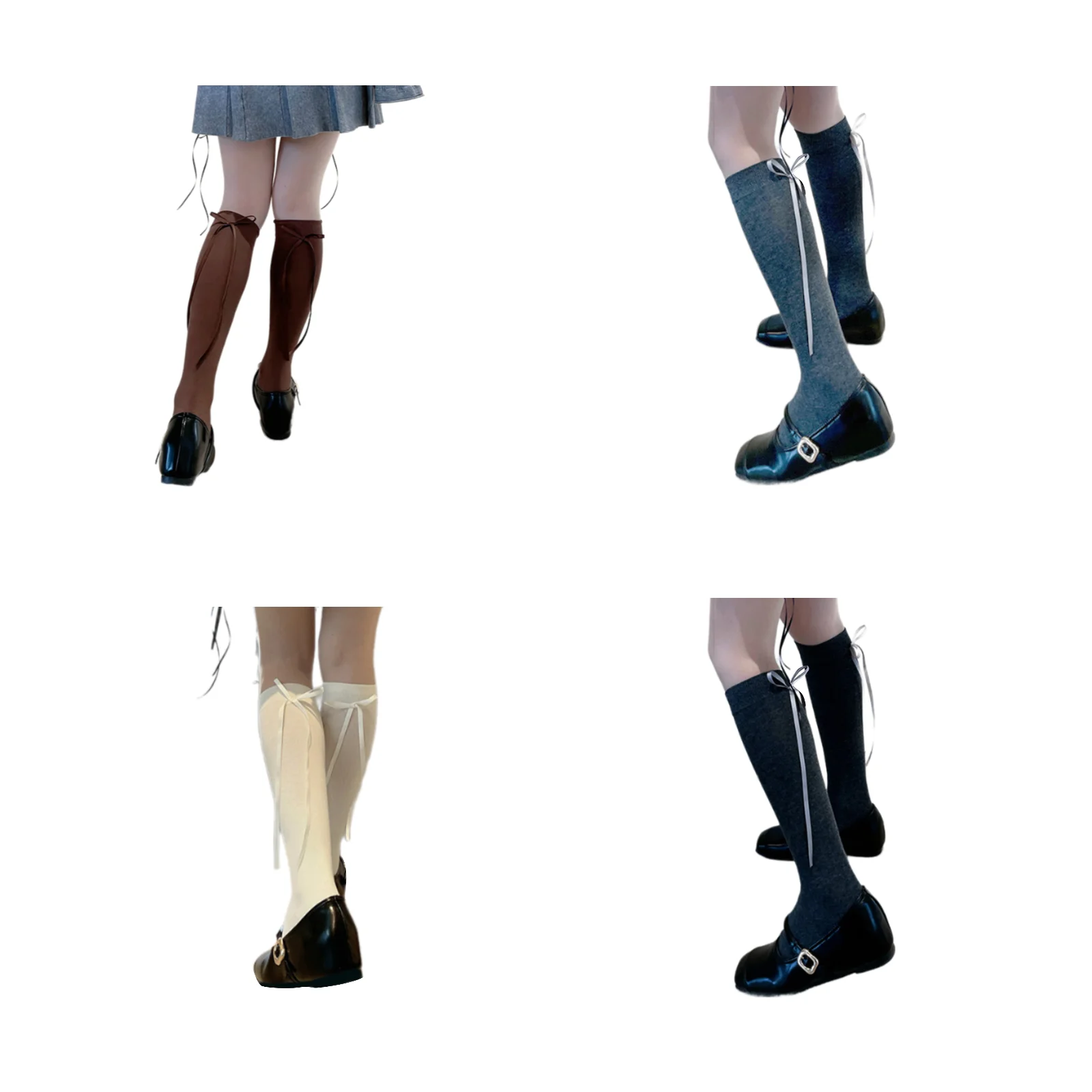 

Heel bow cotton socks piled socks four-color combination (1 pair each of coffee/grey/white/black)
