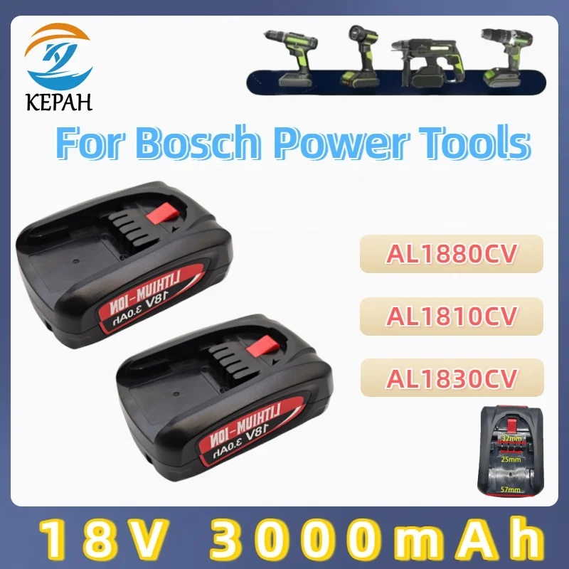 18V 3.0Ah Li-ion Replacement Battery for Bosch PBA PSB PSR Power Tools AL1880CV AL18815CV High Capacity Long Runtime