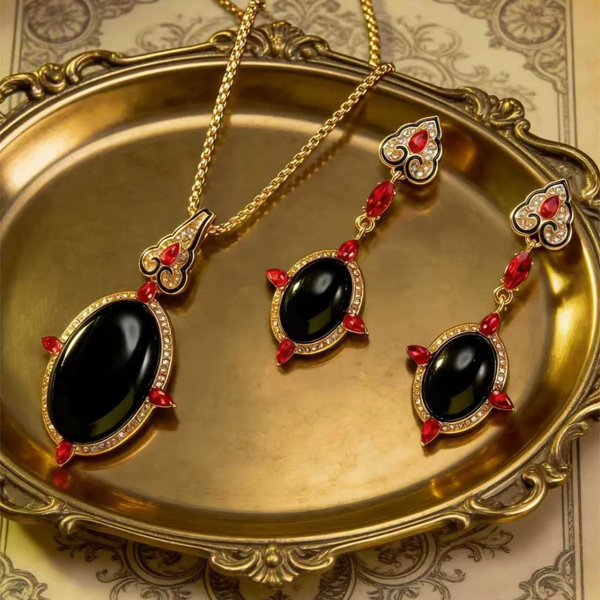 Medieval vintage fortune cloud stud earrings copper jewelry classical earrings necklace
