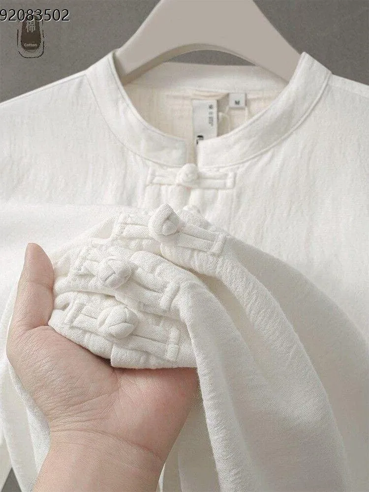 

New Chinese Style Cotton Linen Men's Shirt Spring New Loose Casual Collar Buttoned Long Sleeve Women's Shirt Citywalk Summer