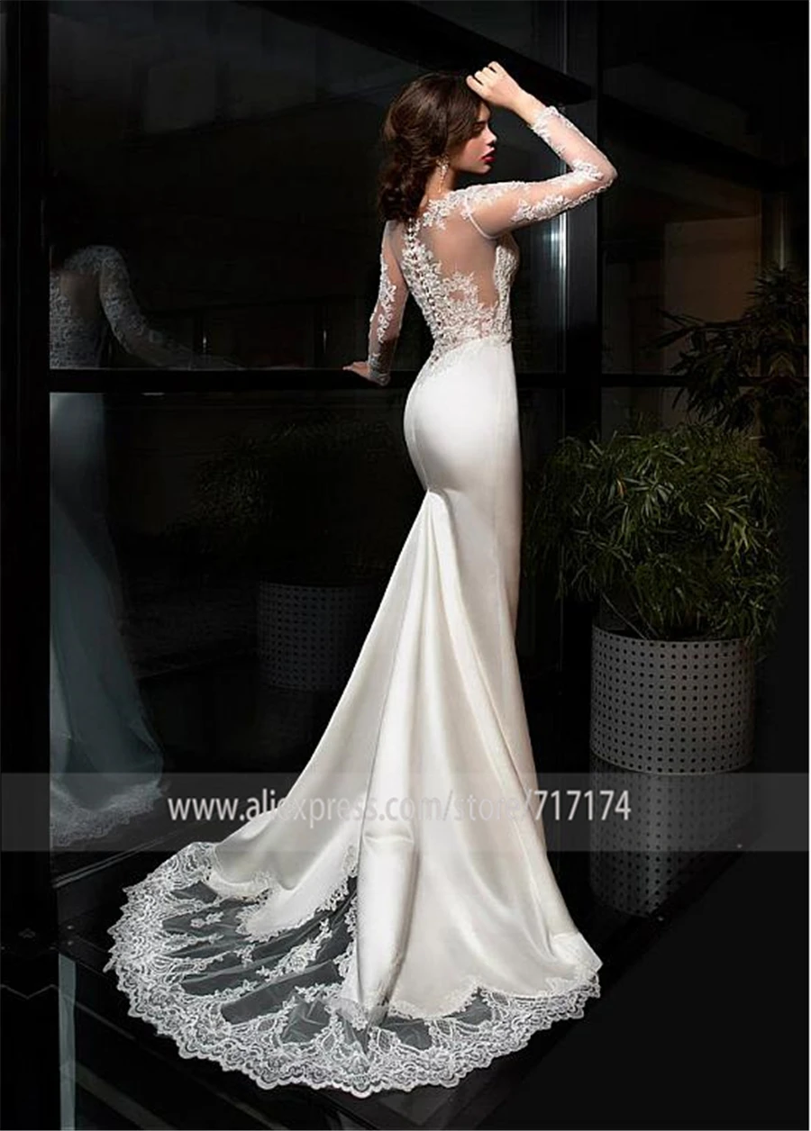 Enchanting decal wedding dress, women's bridal button fish tail wedding dress, sexy custom wedding dress
