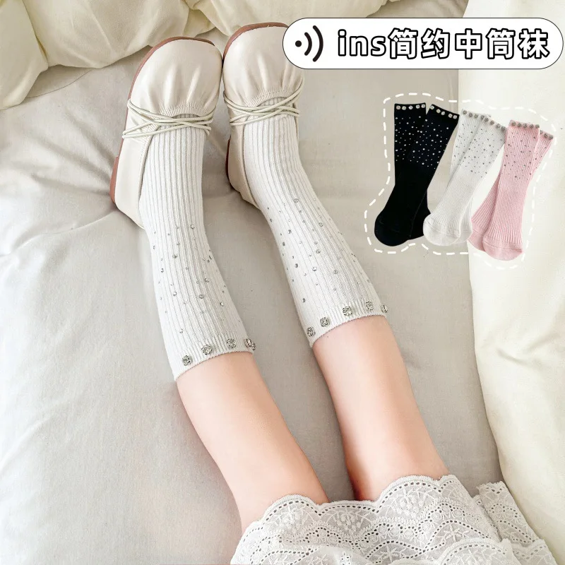 Rhinestones Children Socks Spring Autumn Solid Bling Girls Princess Socks Fashion Soft Kids Sock