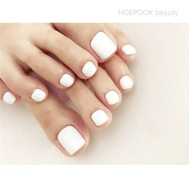 

24pcs White Wearing Toenails Patch Reusable Waterproof False Nails Art Artificial Square Head Acrylic Press On Fake Nails Tips