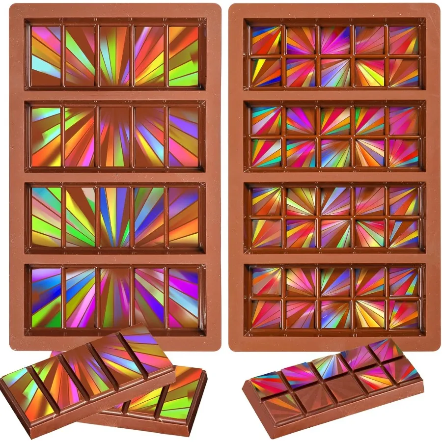 

2pcs Holographic Chocolate Molds Silicone Holographic Chocolate Bar Mold with 2 Dferent Shapes Great for Baking Chocolate Soap