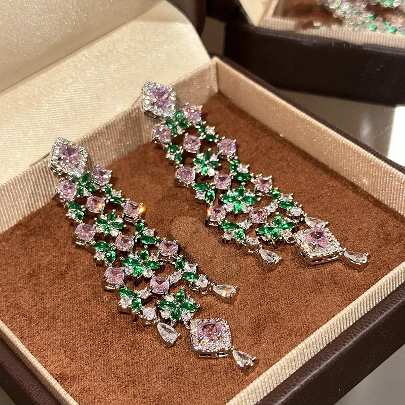 

Colorful butterfly flower tassel earrings fashionable exquisite zircon new luxury banquet wedding ear jewelry