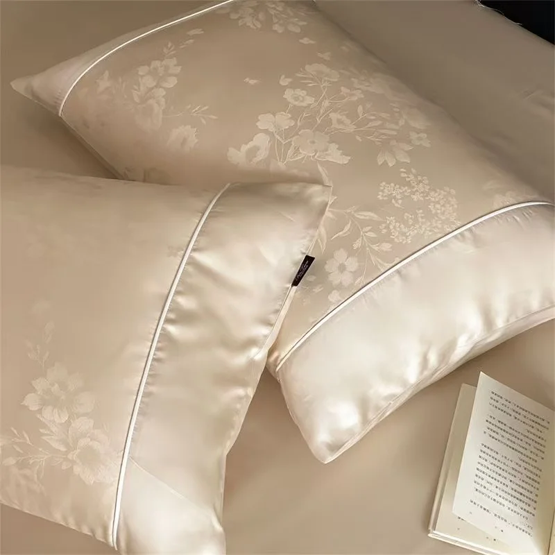 Luxury 100% Eucalyptus Lyocell Pillowcase 1pcs Smooth Silky Embedded Rope Jacquard Summer Cooling Envelope Style Pillow Cover