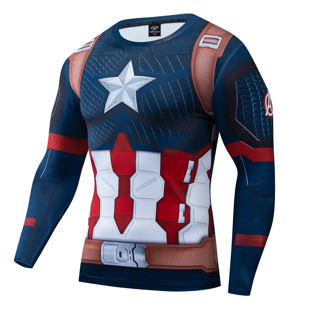 Capitán América Cosplay superhéroes Steve Rogers mismo medias deportes de Fitness, Tops de secado rápido, Disfraces de Halloween para hombres