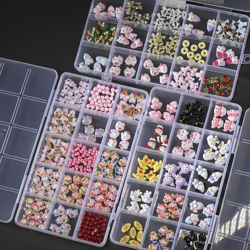 15 شبكة/صندوق مرحبا كيتي رسومات أظافر سحر الفراولة أرنب مرحبا كيتي Bowknot مسمار الزينة الراتنج هريرة Y2K مانيكير سحر #5